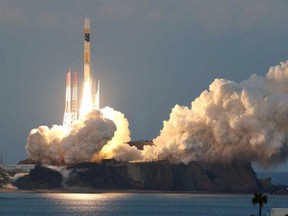 Rocket carrying a Japanese space telescope takes off Feb. 17. Officials have lost contact with the telescope, dubbed Hitomi, which carried gear developed by Ottawa's Neptec Design Group. JIJI PRESS / AFP/GETTY IMAGES