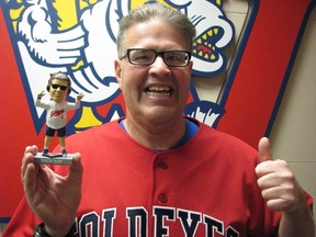 The Winnipeg Goldeyes will be giving away Dancing Gabe Langlois bobbleheads to fans attending their July 13 game. (ACE BURPEE TWITTER PHOTO)