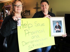 Sarnia parents Jennifer Behm and Cathy Pastorius are campaigning to keep London's Amethyst Demonstration School open. Their sons Lowell Behm, 14, and Hayden Pastorius, 12, attend the school designed for students with severe learning disabilities. The Ontario government is currently reviewing some of its schools designed for the deaf and for the learning disabled for potential closure. (Barbara Simpson/Sarnia Observer/Postmedia Network)