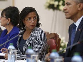 U.S. National Security Advisor Susan Rice (C) joins President Barack Obama as he participates in a meeting in Nairobi, in this July 25, 2015 file photo. Obama is fully committed to pushing for Congress to ratify the Trans-Pacific Partnership deal despite anti-trade sentiment gaining steam on the presidential election campaign trail, Rice told Reuters on March 9, 2016. The now question is when will Justin Trudeau begin making the case for the TPP trade deal? REUTERS/Jonathan Ernst/Files