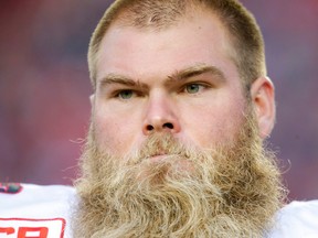 Jon Gott of the Ottawa RedBlacks before CFL action against the Calgary Stampeders in Calgary on Aug. 15, 2015. (Lyle Aspinall/Calgary Sun/Postmedia Network)