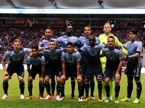 The starting line up for the Vancouver Whitecaps before the start of the first half against the Houston Dynamo at BC Place. (Anne-Marie Sorvin-USA TODAY Sports)