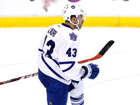 Toronto Maple Leafs centre Nazem Kadri celebrates after scoring a goal against the Florida Panthers during second-period NHL action at BB&T Center in Sunrise, Fla., on March 29, 2016. (Robert Mayer/USA TODAY Sports)