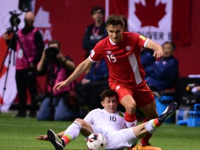 Mexico's Hector Herrera battles for the ball with Canada's Adam Straith during first-half action at BC Place in Vancouver on March 25, 2016. (Anne-Marie Sorvin/USA TODAY Sports)