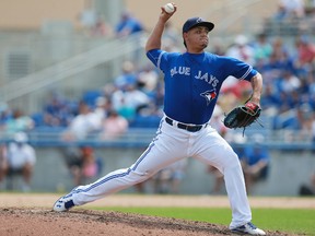 Blue Jays relief pitcher Roberto Osuna throws a pitch during ninth inning spring training action against the Yankees at Florida Auto Exchange Park in Dunedin, Fla., on March 26, 2016. (Kim Klement/USA TODAY Sports)