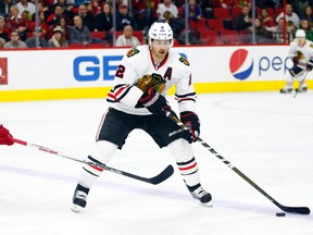 Blackhawks defencemen Duncan Keith was suspended by the league and will have a hearing after he was assessed a match penalty for intent to injure Wild centre Charlie Coyle on Tuesday night. (James Guillory/USA TODAY Sports/Files)