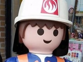 A four foot tall playmobil action figure that was stolen from a Kanata toy store.