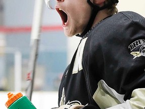 Mitch Emerson scored the third-period game-winner for the Trenton Golden Hawks in their 6-4 triumph over Kingston in Game 1 of the OJHL North East Conference finals Wednesday night at Community Gardens. (OJHL Images)
