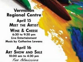 The sixth annual Spring Art Show and Sale, hosted by the Vermilion Art Club, is scheduled for Apr 15. and 16 at the Vermilion Regional Centre. Friday night’s festivities continue until 9:30 p.m. and on Saturday the Art Sale and Show runs from 10 a.m. until 4:30 p.m.