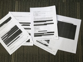 Redacted e-mails between city officials  in Sudbury, Ont. on Thursday March 31, 2016. Gino Donato/Sudbury Star/Postmedia Network