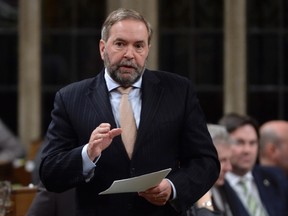 NDP leader Tom Mulcair asks a question during Question Period in the House of Commons on Parliament Hill in Ottawa, on March 21, 2016. (THE CANADIAN PRESS/Adrian Wyld)