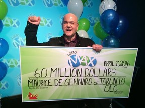 Maurice De Gennaro collects his $60-million Lotto Max jackpot at OLG Prize Office in Toronto April 1, 2016. (Craig Robertson/Toronto Sun)