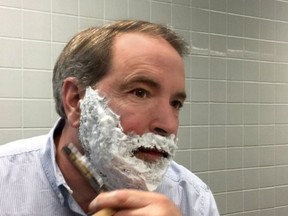 Once a year, the fools on the Hill let their hair down and this April 1, NDP leader Tom Mulcair appeared poised to do the real thing. Mulcair posted this photo on Twitter showing his signature bearded face covered in shaving cream, a straight razor hovering over the lather. (THE CANADIAN PRESS/ho-Twitter-Tom Mulcair)