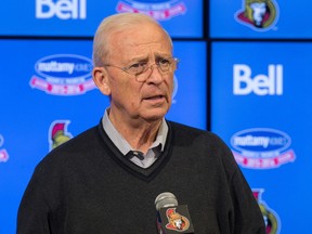 Ottawa Senators GM Bryan Murray addresses the media following the conclusion to the NHL trade deadline at 3pm to discuss the days activities at Canadian Tire Centre. Assignment - 123012 (Wayne Cuddington)