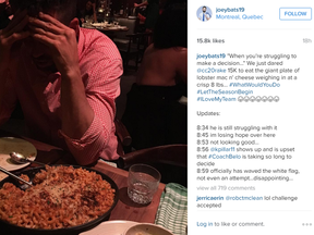 A screen grab of Jose Bautista's Instagram account where he chronicled his KD challenge to Chris Colabello