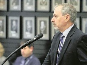 Tim Miller/The Intelligencer
Hastings County chief administrative officer Jim Pine speaks during Hastings County council on Thursday in Belleville.