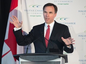 Finance Minister Bill Morneau addresses the Chamber of Commerce in Halifax in this Jan. 11, 2016 file photo. Morneau was visiting Canadian cities to consult with stakeholders before drafting the federal budget. (THE CANADIAN PRESS/Andrew Vaughan)