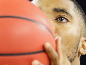 Villanova's Mikal Bridges shoots during a practice session for the NCAA Final Four college basketball tournament in Houston on April 1, 2016. (AP Photo/Eric Gay)