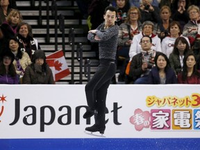 Patrick Chan of Canada competes during the men's free skate at the ISU World Figure Skating Championships at TD Garden in Boston on April 1, 2016. (REUTERS/Brian Snyder)