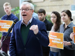 Manitoba NDP leader Greg Selinger  announces a plan to make post secondary education more affordable during a press conference in Winnipeg, Man. Monday March 21, 2016.Brian Donogh/Winnipeg Sun/Postmedia Network