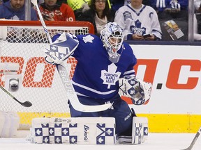 Garret Sparks appeared in his 15th game with the Maple Leafs on Saturday, against the Red Wings at the Air Canada Centre. (STAN BEHAL/TORONTO SUN)
