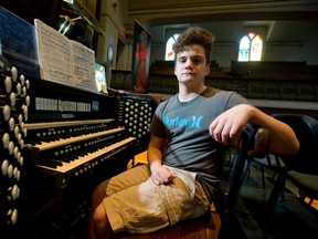 Organist Owen Spicer, 14, sits behind the keys of a pipe organ at Wesley-Knox United Church as he prepares for the Kiwanis Music Festival. Spicer won $1,250 in last year?s organ competition. (CRAIG GLOVER, The London Free Press)