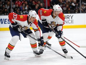Florida Panthers right wing Jaromir Jagr (68) and defenseman Willie Mitchell (33). (USA TODAY SPORTS)