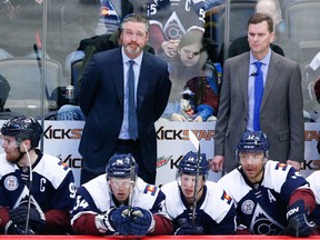 Colorado Avalanche head coach Patrick Roy looks on in the second period against the St. Louis Blues at the Pepsi Center in Denver on April 3, 2016. (Isaiah J. Downing/USA TODAY Sports)