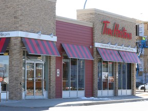 The Tim Horton's location on Headmaster Row in Winnipeg, Man. is seen Monday April 04, 2016. Two males have been arrested following an altercation and stabbing outside the coffee shop last week.