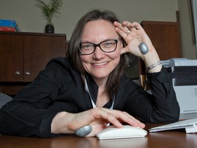 Cheryl Mazak has invented the Squinchi to make using a computer mouse less stressful on the wrist. She will be pitching her invention on the CBC television program Dragon?s Den. (Derek Ruttan/London Free Press)
