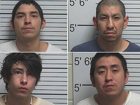 Clockwise from top left: Jerry Flatlip, Larson RonDeau, Randall Flatlip and Josiah RonDeau are accused of sexually assaulting a nine-year-old girl at a Utah home. (Uintah County Sheriff's Office via AP)