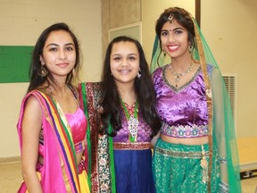 Northern students Hardee Shah, Shravani Shah and Maitri Patel took part in a fashion show during MAC Night. 
CARL HNATYSHYN/SARNIA THIS WEEK