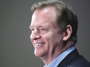 NFL Commissioner Roger Goodell smiles during a press conference at the NFL owners meeting in Boca Raton, Fla., on March 23, 2016. (AP Photo/Luis M. Alvarez)