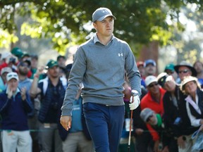 Jordan Spieth walks off the 4th tee box during a practice round for the 2016 Masters at Augusta National in Augusta, Ga., on Tuesday, April 5, 2016. (Rob Schumacher/USA TODAY Sports)