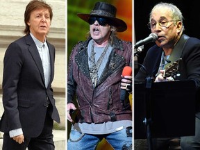 (L-R) Paul Mccartney, Axl Rose and Paul Simon. (WENN/AFP file photos)