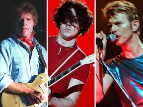 (L-R) John Fogerty, Jack White and David Bowie. (Reuters file photos)