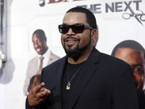 Cast member Ice Cube poses at the premiere of "Barbershop: The Next Cut" at TCL Chinese theatre in Hollywood, California April 6, 2016. REUTERS/Mario Anzuoni