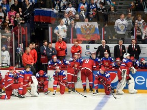 Russian players react to their overtime loss to Finland in the gold medal game of the IIHF World Junior Chamionship in Helsinki, Finland on Jan 5, 2016. (THE CANADIAN PRESS/Sean Kilpatrick)