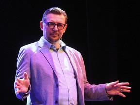 Former NHL player Theoren Fleury delivered a message called 'Don't Quit Before the Miracle' at Victoria Hall on Wednesday April 6, 2016 in Petrolia, Ont. The former Olympic gold medalist and Stanley Cup champion hoped to inspire the audience with his story of overcoming addiction and mental illness caused by childhood trauma. (Terry Bridge, The Observer)
