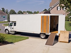 moving truck and boxes