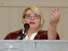 Local healthcare advocate Shirley Roebuck speaks at the first-ever Wallaceburg Health Coalition meeting held on Thursday, April 7, at the UAW Hall.