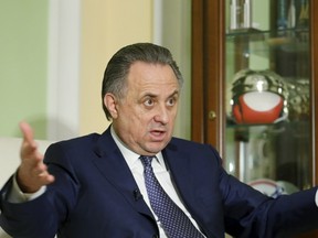 Russian Sports Minister Vitaly Mutko gestures during an interview with Reuters in Moscow on March 11, 2016. (REUTERS/Maxim Zmeyev)