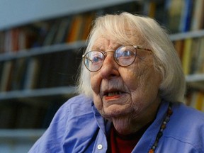 Author Jane Jacobs responds to a question during an interview in Toronto, May 12, 2004. A Toronto gallery exhibit is to show how urban activist Jane Jacobs lived at home, her son says. THE CANADIAN PRESS/Adrian Wyld