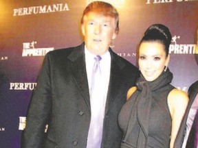 Donald Trump and Kim Kardashian celebrate in October 2010 that Kardashian?s newest perfume would be featured on Trump?s reality TV show The Apprentice, on which Kardashian was a contestant. Reality TV, according to columnist Larry Cornies, more often than not actually hides the truth. (Wenn.com)