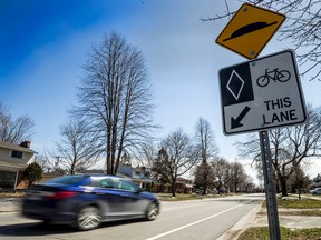 Queen Mary Road, south of Bath Road, seen  is one section of roadway in Kingston that has benefited from street-calming measures. Nine new locations for traffic-calming in the city will be discussed this month during two open houses. (Hannah Lawson/For The Whig-Standard)