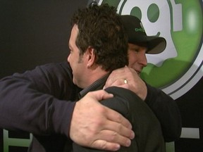 Garth Brooks hugs Bill Welychka during his recent tour through Ontario. (Supplied photo)