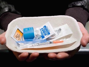 An injection kit is shown at a safe injection facility.