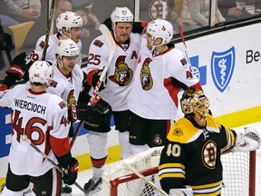 The Senators hope they can derail the Bruins' plans for earning a playoff spot on Saturday in Boston. (Charles Krupa/AP Photo)