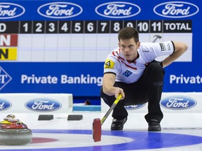 Denmark's skip Rasmus Stjerne will face Canada for the gold medal at the World Men's Curling Championship in Basel, Switzerland, on Sunday. (Georgios Kefalas/Keystone via AP)
