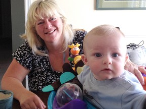 Carolyn Sim is pictured with her grandson Daniel Pelletier, named after her late spouse Dan, who died after severe brain injury in a workplace accident almost nine years ago. Sim is speaking at this year's Steps for Life fundraising walk for Threads of Life May 7 in Sarnia. (Handout)